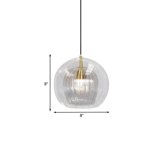 Globe Double Shade Hanging Light Simple Clear Glass 1 Bulb Dining Room Pendant in Gold, 6"/8" Wide Clearhalo 'Ceiling Lights' 'Modern Pendants' 'Modern' 'Pendant Lights' 'Pendants' Lighting' 1125153