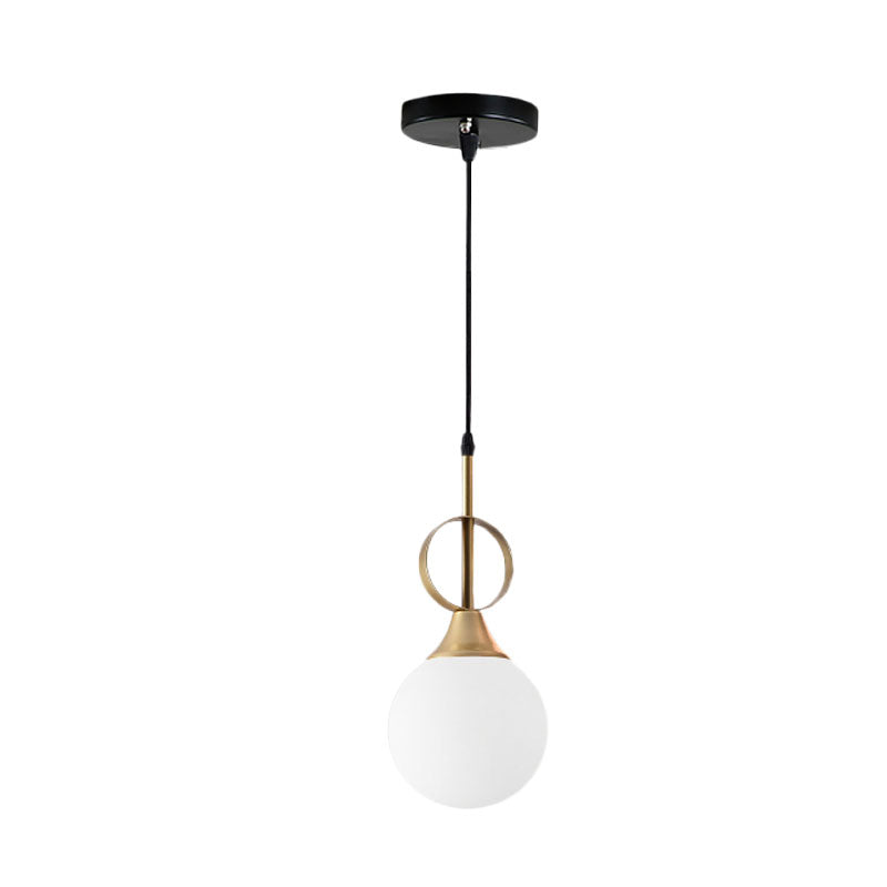 Minimalist Ball Hanging Lamp Kit Opal Glass Single Bedside Pendant with Ring Top in Black-Gold Clearhalo 'Ceiling Lights' 'Modern Pendants' 'Modern' 'Pendant Lights' 'Pendants' Lighting' 1125160