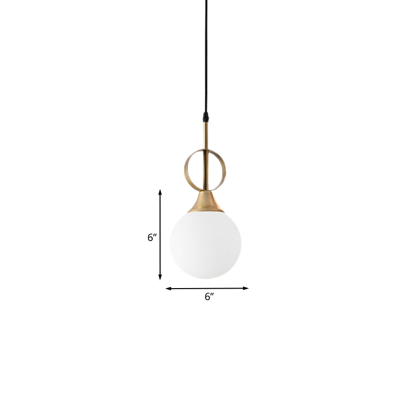 Minimalist Ball Hanging Lamp Kit Opal Glass Single Bedside Pendant with Ring Top in Black-Gold Clearhalo 'Ceiling Lights' 'Modern Pendants' 'Modern' 'Pendant Lights' 'Pendants' Lighting' 1125161