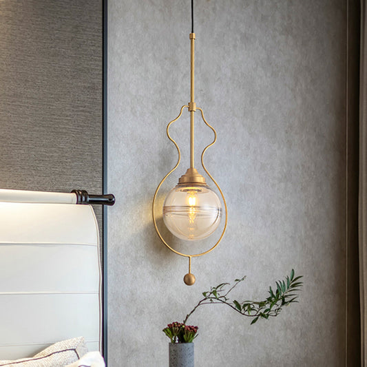 Clear Glass Ball Shade Ceiling Lamp Postmodern 1-Light Hanging Pendant Light with Ground Frame in Gold Gold Clearhalo 'Ceiling Lights' 'Modern Pendants' 'Modern' 'Pendant Lights' 'Pendants' Lighting' 1125178