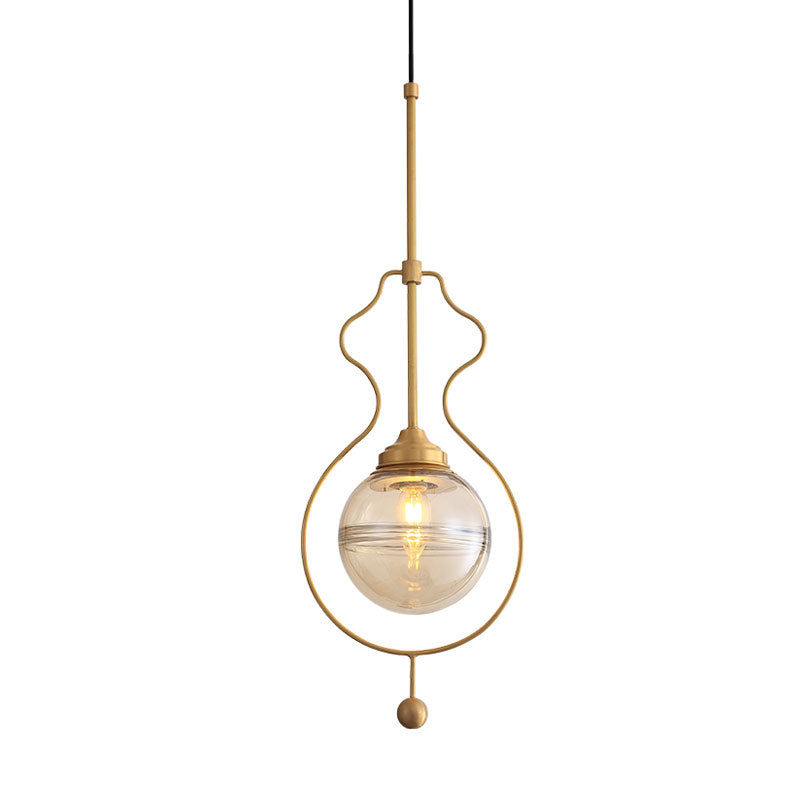 Clear Glass Ball Shade Ceiling Lamp Postmodern 1-Light Hanging Pendant Light with Ground Frame in Gold Clearhalo 'Ceiling Lights' 'Modern Pendants' 'Modern' 'Pendant Lights' 'Pendants' Lighting' 1125180