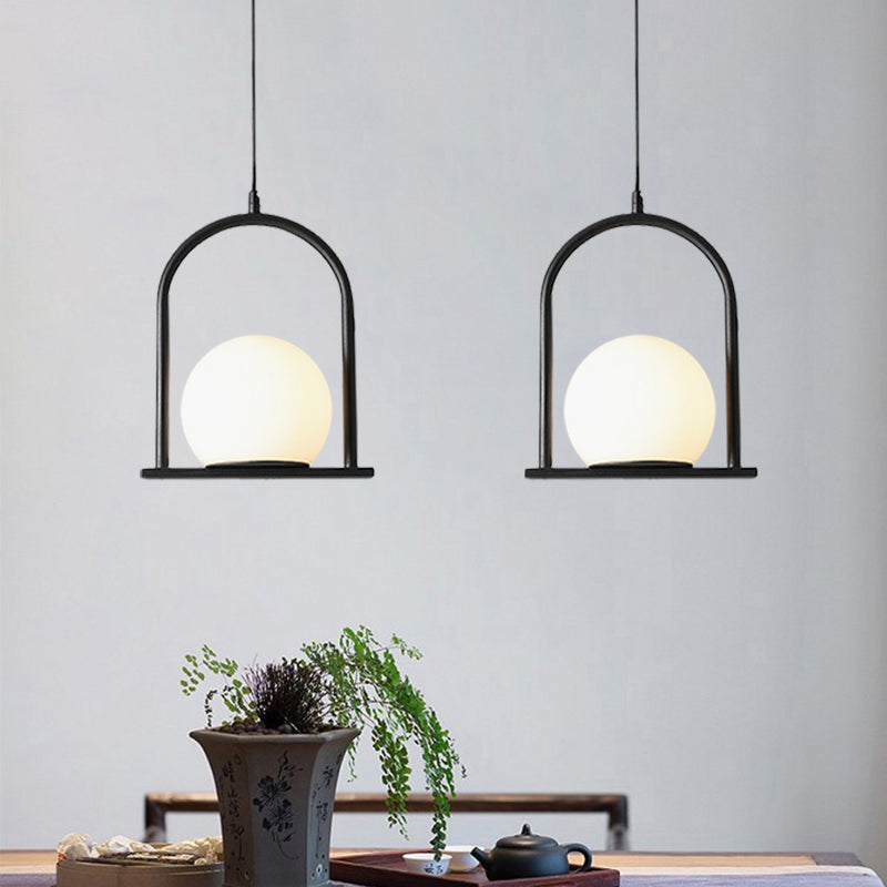 Black/Gold Arch Frame Suspension Pendant Nordic 1 Bulb Opal Ball Glass Hanging Ceiling Light Clearhalo 'Ceiling Lights' 'Modern Pendants' 'Modern' 'Pendant Lights' 'Pendants' Lighting' 1125191