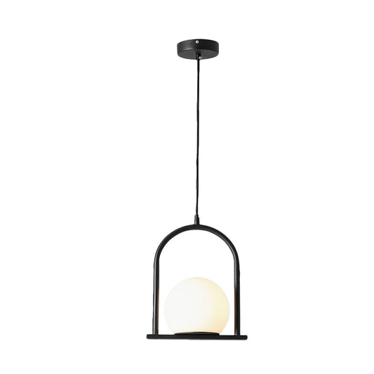 Black/Gold Arch Frame Suspension Pendant Nordic 1 Bulb Opal Ball Glass Hanging Ceiling Light Clearhalo 'Ceiling Lights' 'Modern Pendants' 'Modern' 'Pendant Lights' 'Pendants' Lighting' 1125192