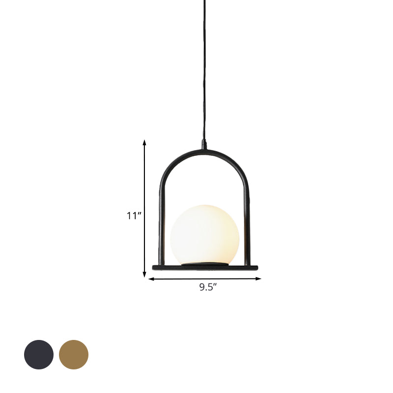 Black/Gold Arch Frame Suspension Pendant Nordic 1 Bulb Opal Ball Glass Hanging Ceiling Light Clearhalo 'Ceiling Lights' 'Modern Pendants' 'Modern' 'Pendant Lights' 'Pendants' Lighting' 1125193