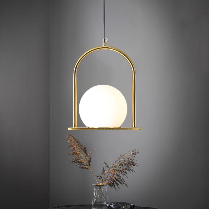 Black/Gold Arch Frame Suspension Pendant Nordic 1 Bulb Opal Ball Glass Hanging Ceiling Light Gold Clearhalo 'Ceiling Lights' 'Modern Pendants' 'Modern' 'Pendant Lights' 'Pendants' Lighting' 1125194