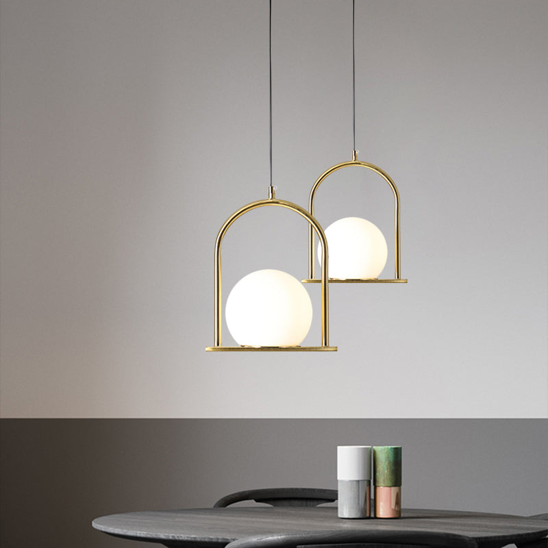 Black/Gold Arch Frame Suspension Pendant Nordic 1 Bulb Opal Ball Glass Hanging Ceiling Light Clearhalo 'Ceiling Lights' 'Modern Pendants' 'Modern' 'Pendant Lights' 'Pendants' Lighting' 1125196