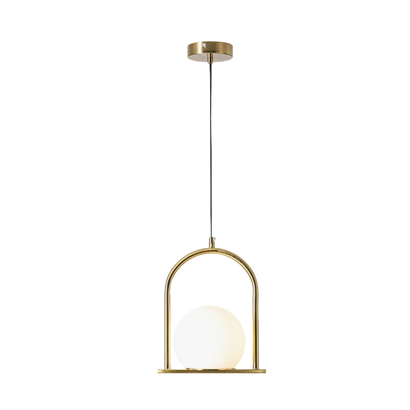 Black/Gold Arch Frame Suspension Pendant Nordic 1 Bulb Opal Ball Glass Hanging Ceiling Light Clearhalo 'Ceiling Lights' 'Modern Pendants' 'Modern' 'Pendant Lights' 'Pendants' Lighting' 1125197