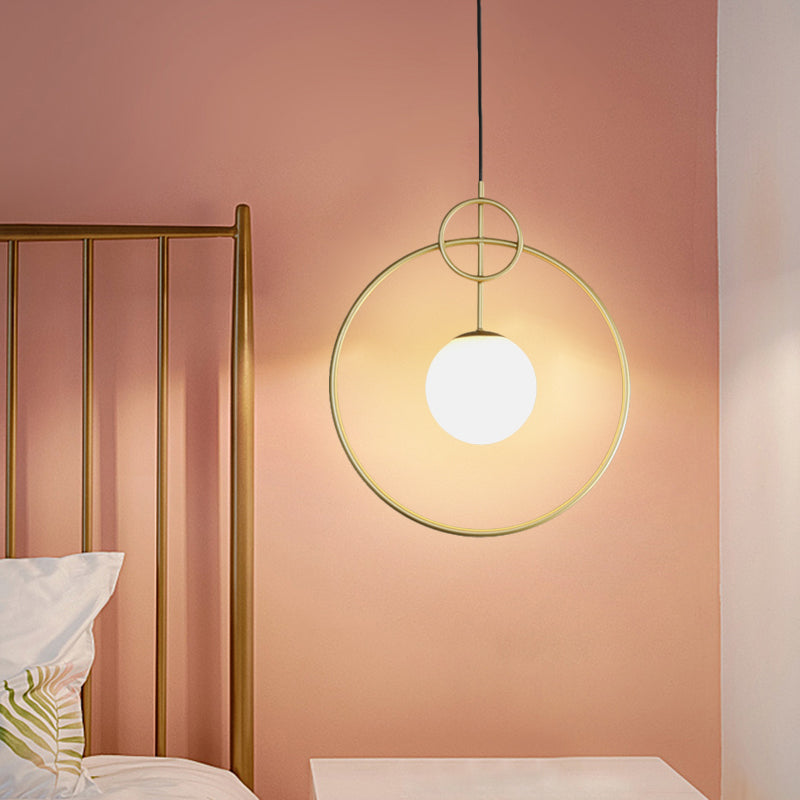 Ball Pendant Light Fixture Postmodern Milk Glass 1-Light Dining Room Ceiling Lamp with Circles in Gold Gold Clearhalo 'Ceiling Lights' 'Modern Pendants' 'Modern' 'Pendant Lights' 'Pendants' Lighting' 1125207