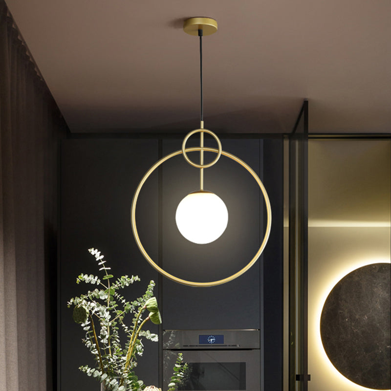 Ball Pendant Light Fixture Postmodern Milk Glass 1-Light Dining Room Ceiling Lamp with Circles in Gold Clearhalo 'Ceiling Lights' 'Modern Pendants' 'Modern' 'Pendant Lights' 'Pendants' Lighting' 1125208