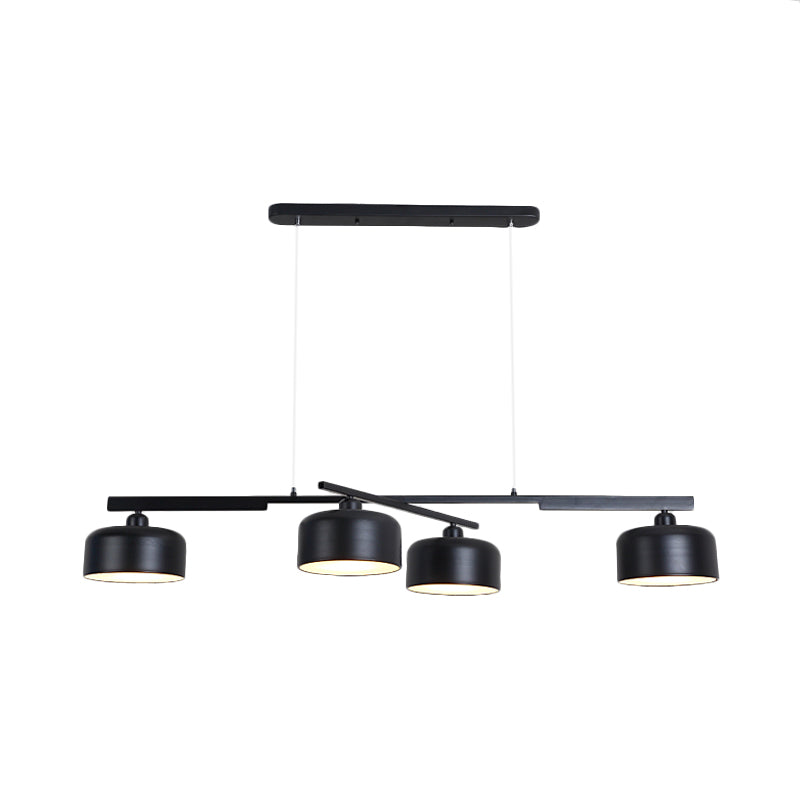 Modern Drum Shade Rotatable Chandelier 4 Lights Metallic Hanging Light in Black Clearhalo 'Ceiling Lights' 'Island Lights' Lighting' 112522