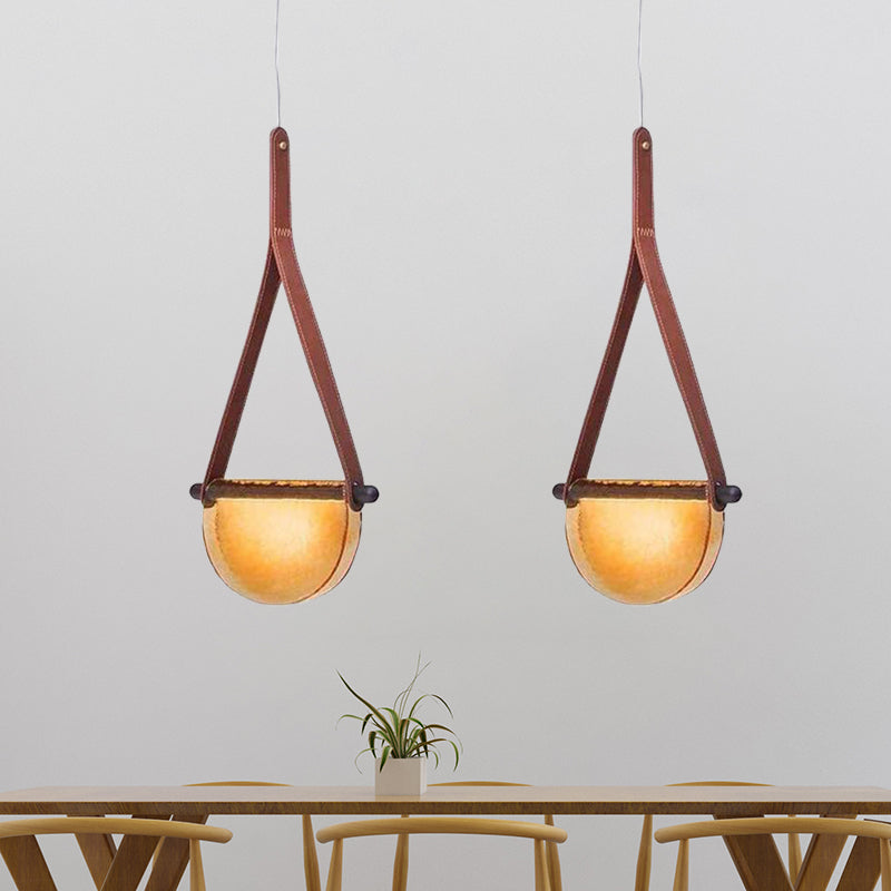 Modernist Raindrop Pendant Light Kit Smoke Grey/Clear/Amber Glass Dining Table LED Hanging Lamp with Brown Leather Strap Clearhalo 'Ceiling Lights' 'Modern Pendants' 'Modern' 'Pendant Lights' 'Pendants' Lighting' 1125224