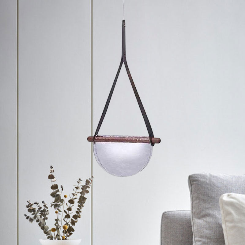 Modernist Raindrop Pendant Light Kit Smoke Grey/Clear/Amber Glass Dining Table LED Hanging Lamp with Brown Leather Strap Clear Clearhalo 'Ceiling Lights' 'Modern Pendants' 'Modern' 'Pendant Lights' 'Pendants' Lighting' 1125227