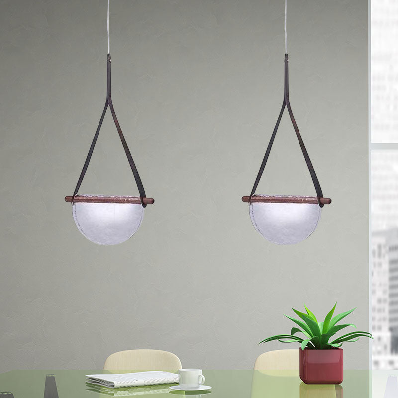 Modernist Raindrop Pendant Light Kit Smoke Grey/Clear/Amber Glass Dining Table LED Hanging Lamp with Brown Leather Strap Clearhalo 'Ceiling Lights' 'Modern Pendants' 'Modern' 'Pendant Lights' 'Pendants' Lighting' 1125228