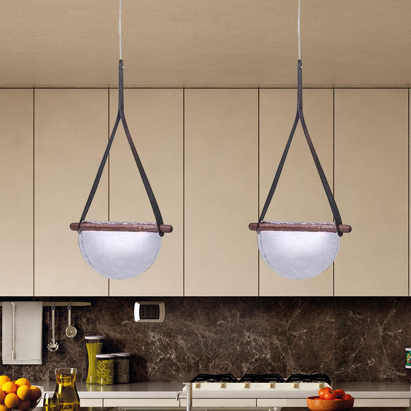 Modernist Raindrop Pendant Light Kit Smoke Grey/Clear/Amber Glass Dining Table LED Hanging Lamp with Brown Leather Strap Clearhalo 'Ceiling Lights' 'Modern Pendants' 'Modern' 'Pendant Lights' 'Pendants' Lighting' 1125229