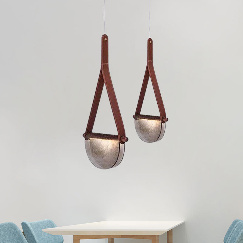 Modernist Raindrop Pendant Light Kit Smoke Grey/Clear/Amber Glass Dining Table LED Hanging Lamp with Brown Leather Strap Clearhalo 'Ceiling Lights' 'Modern Pendants' 'Modern' 'Pendant Lights' 'Pendants' Lighting' 1125232