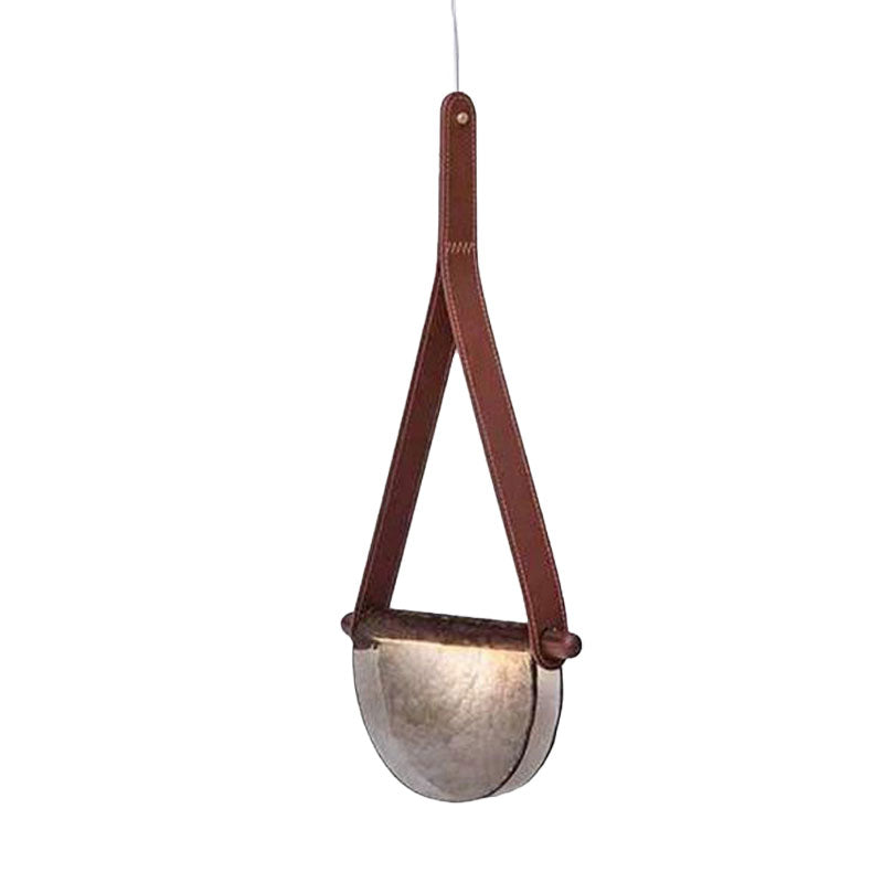 Modernist Raindrop Pendant Light Kit Smoke Grey/Clear/Amber Glass Dining Table LED Hanging Lamp with Brown Leather Strap Clearhalo 'Ceiling Lights' 'Modern Pendants' 'Modern' 'Pendant Lights' 'Pendants' Lighting' 1125234