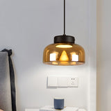 Bedside LED Down Lighting Postmodern Black Pendant Lamp with Bowl Amber Glass Shade Clearhalo 'Ceiling Lights' 'Glass shade' 'Glass' 'Modern Pendants' 'Modern' 'Pendant Lights' 'Pendants' Lighting' 1125240