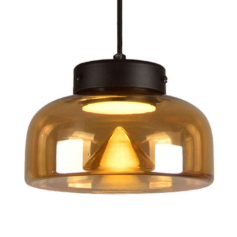 Bedside LED Down Lighting Postmodern Black Pendant Lamp with Bowl Amber Glass Shade Clearhalo 'Ceiling Lights' 'Glass shade' 'Glass' 'Modern Pendants' 'Modern' 'Pendant Lights' 'Pendants' Lighting' 1125241