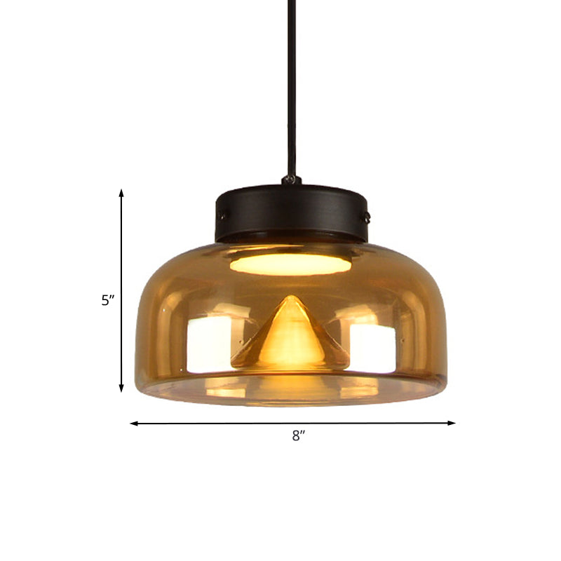 Bedside LED Down Lighting Postmodern Black Pendant Lamp with Bowl Amber Glass Shade Clearhalo 'Ceiling Lights' 'Glass shade' 'Glass' 'Modern Pendants' 'Modern' 'Pendant Lights' 'Pendants' Lighting' 1125242