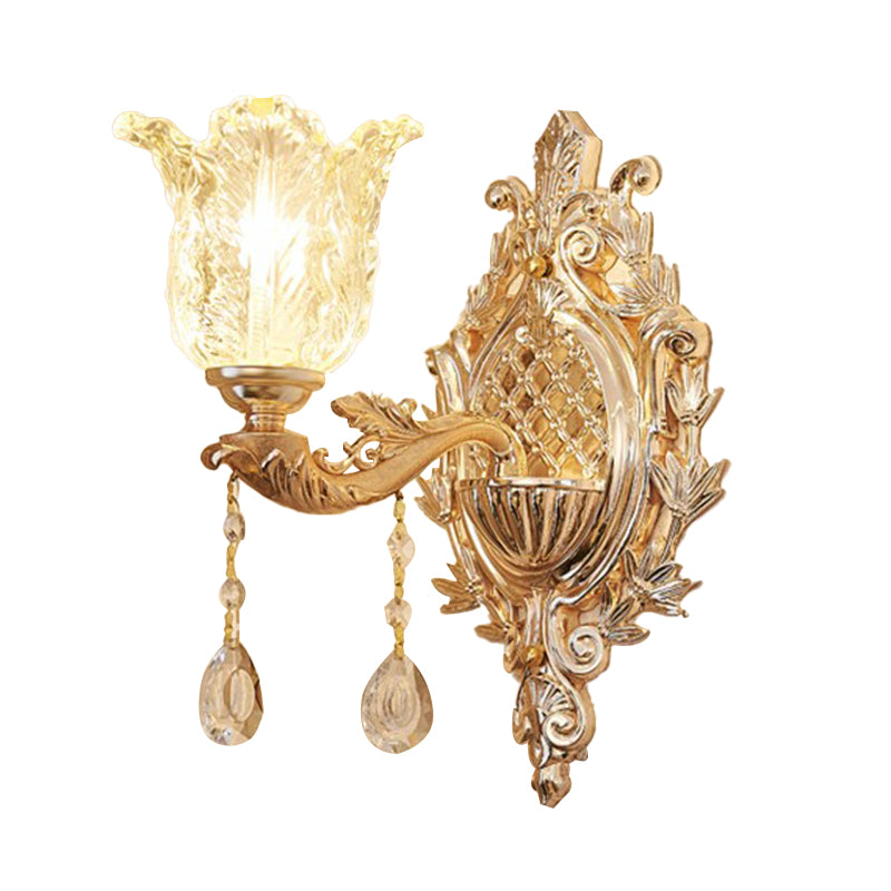 Single Ruffle Glass Wall Light Traditional Gold Floral Shade Bedroom Wall Mounted Lamp Clearhalo 'Wall Lamps & Sconces' 'Wall Lights' Lighting' 1125255