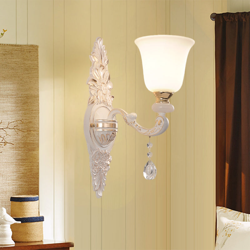 1 Bulb Wall Lighting with Up Bell Shade White Glass Traditional Indoor Wall Lamp Fixture White Clearhalo 'Modern wall lights' 'Modern' 'Wall Lamps & Sconces' 'Wall Lights' Lighting' 1125257