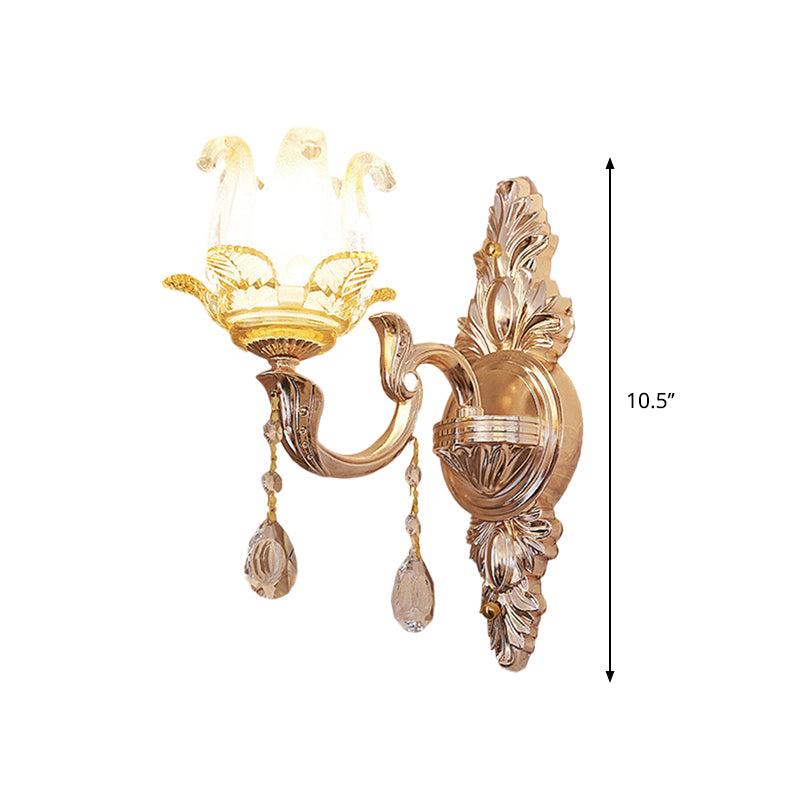 Floral Bedroom Sconce Light Fixture Traditional Single Crystal Glass Wall Lighting Idea in Gold Clearhalo 'Wall Lamps & Sconces' 'Wall Lights' Lighting' 1125274