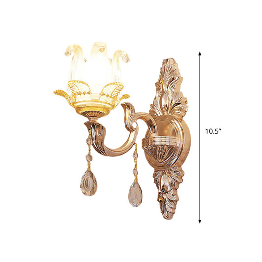 Floral Bedroom Sconce Light Fixture Traditional Single Crystal Glass Wall Lighting Idea in Gold Clearhalo 'Wall Lamps & Sconces' 'Wall Lights' Lighting' 1125274