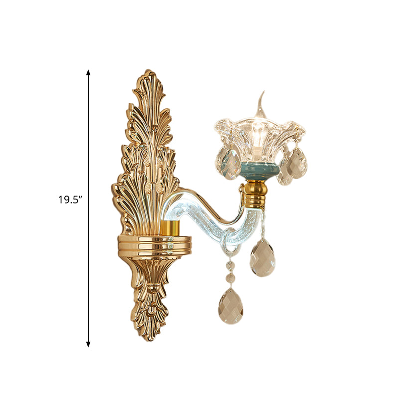 Floral Living Room Wall Light Sconce Traditional Clear Glass Single Gold Wall Lamp Fixture Clearhalo 'Wall Lamps & Sconces' 'Wall Lights' Lighting' 1125351