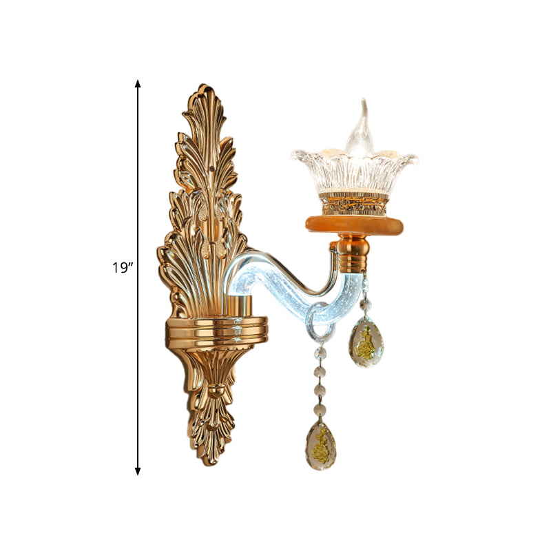 Traditional Curved Arm Sconce Lamp Single Bulb Crystal Wall Mount Light Fixture in Gold Clearhalo 'Wall Lamps & Sconces' 'Wall Lights' Lighting' 1125355