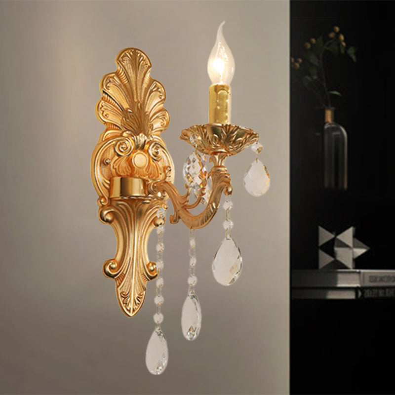 1-Light Candelabra Wall Lighting Idea Mid Century Gold Finish Metallic Wall Mount Lamp Fixture Clearhalo 'Wall Lamps & Sconces' 'Wall Lights' Lighting' 1125357