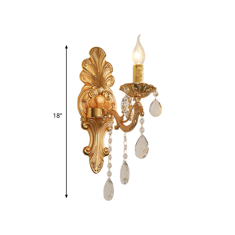 1-Light Candelabra Wall Lighting Idea Mid Century Gold Finish Metallic Wall Mount Lamp Fixture Clearhalo 'Wall Lamps & Sconces' 'Wall Lights' Lighting' 1125359