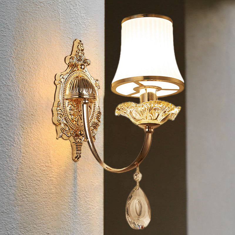 Arced Jar Bedside Wall Light Fixture Mid Century Frosted Glass 1 Bulb Gold Wall Mount Lamp Clearhalo 'Wall Lamps & Sconces' 'Wall Lights' Lighting' 1125365