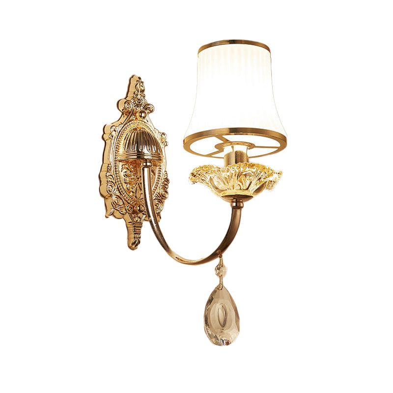 Arced Jar Bedside Wall Light Fixture Mid Century Frosted Glass 1 Bulb Gold Wall Mount Lamp Clearhalo 'Wall Lamps & Sconces' 'Wall Lights' Lighting' 1125366