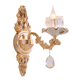 Traditional Ruffle Wall Mount Light 1/2-Head Clear Ribbed Glass Sconce Lighting with Carved Arm in Gold Clearhalo 'Wall Lamps & Sconces' 'Wall Lights' Lighting' 1125406