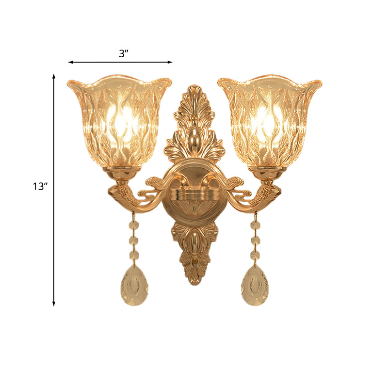 Clear Textured Glass Gold Sconce Bell Shaped 1/2-Light Traditional Wall Mounted Lamp Clearhalo 'Wall Lamps & Sconces' 'Wall Lights' Lighting' 1125422