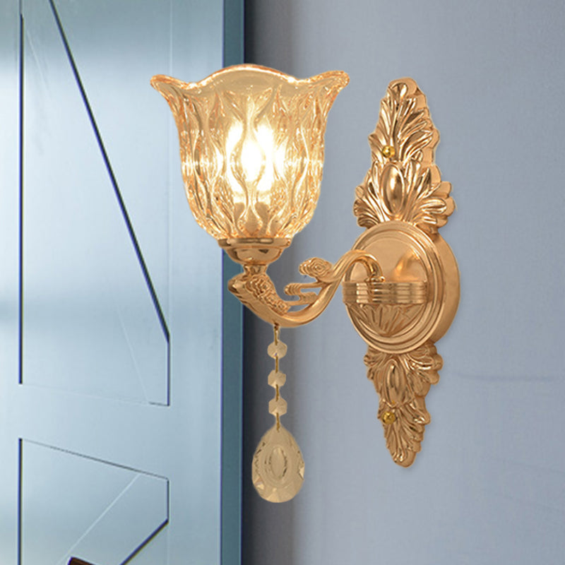 Clear Textured Glass Gold Sconce Bell Shaped 1/2-Light Traditional Wall Mounted Lamp 1.0 Gold Clearhalo 'Wall Lamps & Sconces' 'Wall Lights' Lighting' 1125423