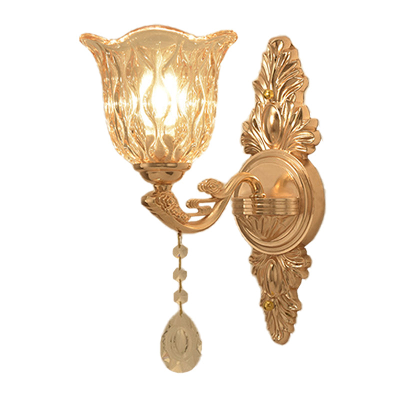 Clear Textured Glass Gold Sconce Bell Shaped 1/2-Light Traditional Wall Mounted Lamp Clearhalo 'Wall Lamps & Sconces' 'Wall Lights' Lighting' 1125426