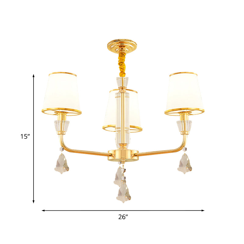 3-Head Chandelier Light Fixture Postmodern Bedroom Hanging Lamp with Cone Opal Glass Shade in Gold Clearhalo 'Ceiling Lights' 'Chandeliers' 'Modern Chandeliers' 'Modern' Lighting' 1125475