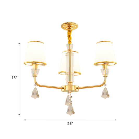 3-Head Chandelier Light Fixture Postmodern Bedroom Hanging Lamp with Cone Opal Glass Shade in Gold Clearhalo 'Ceiling Lights' 'Chandeliers' 'Modern Chandeliers' 'Modern' Lighting' 1125475