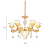 6 Lights Clear Glass Pendant Lamp Traditional Gold Flower Dining Room Chandelier with Tiered Crystal Accent Clearhalo 'Ceiling Lights' 'Chandeliers' Lighting' options 1125525