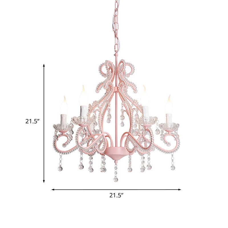 Crystal Beaded Pink Chandelier Lamp Candlestick 6 Lights Modern Pendant Light Fixture Clearhalo 'Ceiling Lights' 'Chandeliers' Lighting' options 1125529