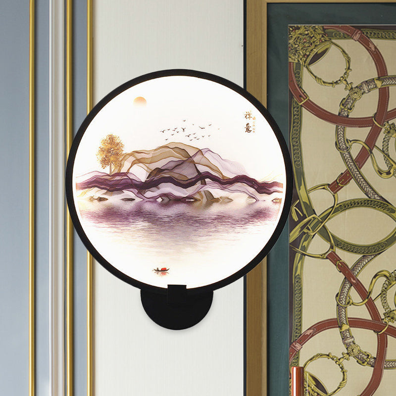 Brown/Purple Line Art Mural Lighting Asian Style Metallic LED Wall Sconce Light for Bedroom Purple Clearhalo 'Wall Lamps & Sconces' 'Wall Lights' Lighting' 1125639