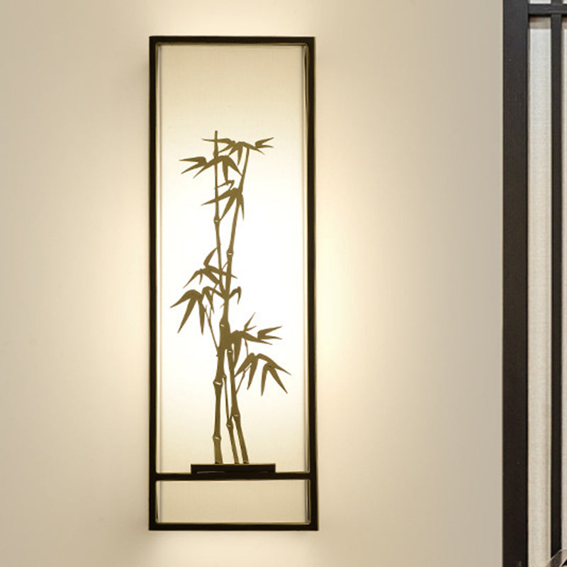 Bamboo Patterned Box Flush Mount Asia Metallic 2-Light Tearoom Wall Mount Mural Light in Black and Gold Black Clearhalo 'Wall Lamps & Sconces' 'Wall Lights' Lighting' 1125838