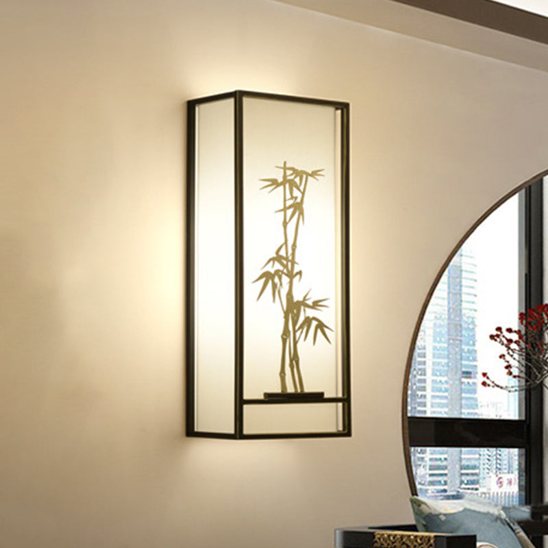 Bamboo Patterned Box Flush Mount Asia Metallic 2-Light Tearoom Wall Mount Mural Light in Black and Gold Clearhalo 'Wall Lamps & Sconces' 'Wall Lights' Lighting' 1125839