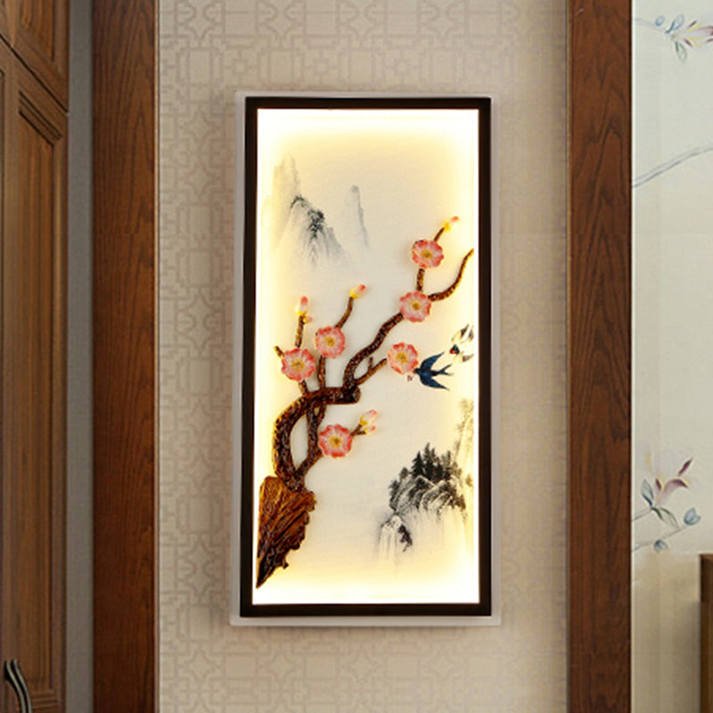 Asia Spring Blooming Plum Mural Light Ceramic Bedside Decorative LED Wall Sconce Light in Black Clearhalo 'Wall Lamps & Sconces' 'Wall Lights' Lighting' 1125849