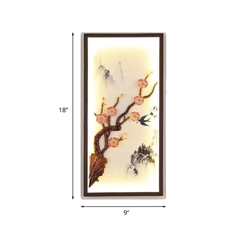 Asia Spring Blooming Plum Mural Light Ceramic Bedside Decorative LED Wall Sconce Light in Black Clearhalo 'Wall Lamps & Sconces' 'Wall Lights' Lighting' 1125851