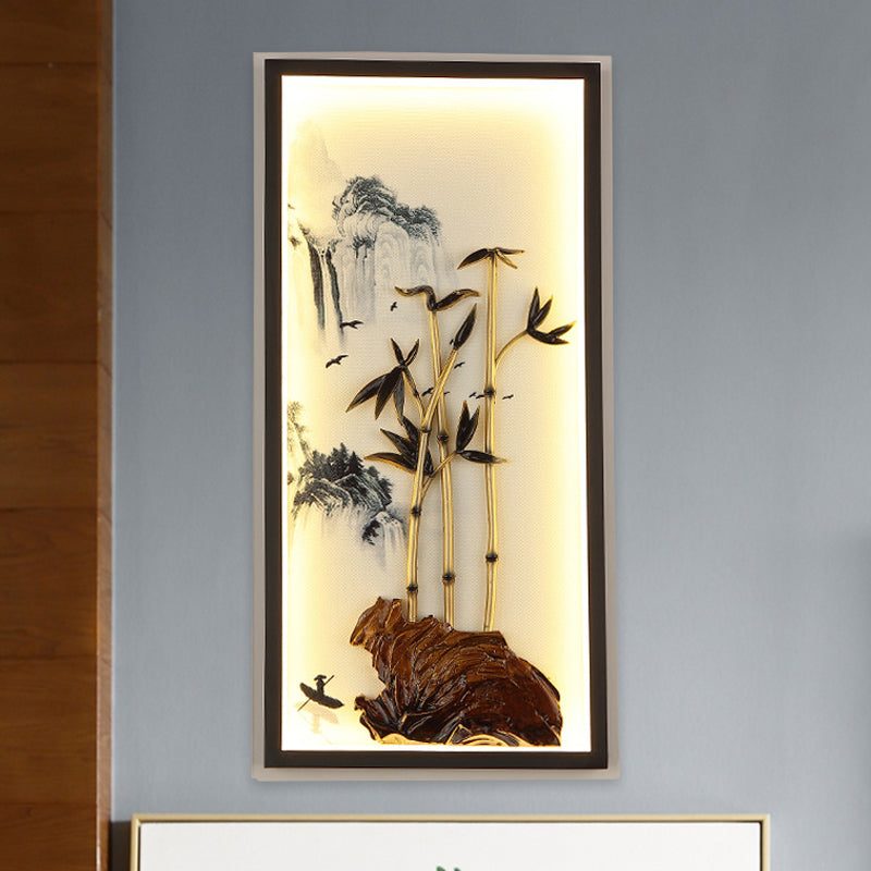 Chinese LED Wall Light Fixture Black Bamboo and Mountain Mural Lamp with Metal Frame Clearhalo 'Wall Lamps & Sconces' 'Wall Lights' Lighting' 1125853