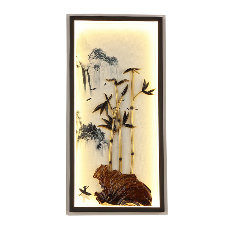 Chinese LED Wall Light Fixture Black Bamboo and Mountain Mural Lamp with Metal Frame Clearhalo 'Wall Lamps & Sconces' 'Wall Lights' Lighting' 1125854