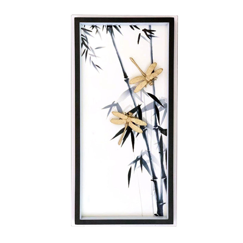 Bedroom LED Mural Lighting Chinese Black Wall Lamp with Dragonfly and Bamboo Print Fabric Shade Clearhalo 'Wall Lamps & Sconces' 'Wall Lights' Lighting' 1125862