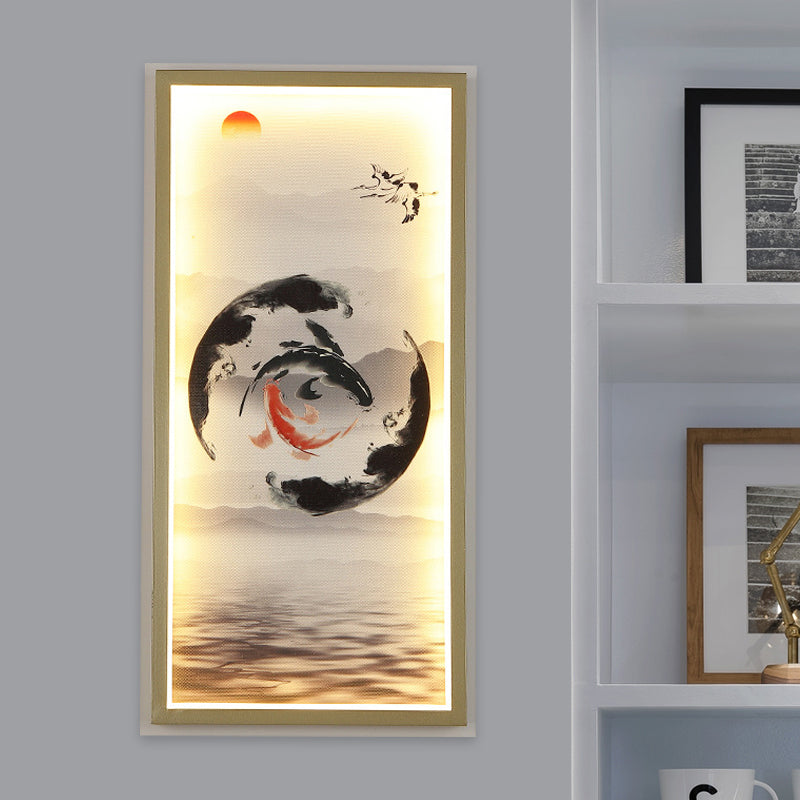 Gold-Black Fish Mural Light Fixture Asia Aluminum LED Rectangle Wall Mounted Lamp Gold Clearhalo 'Wall Lamps & Sconces' 'Wall Lights' Lighting' 1125895